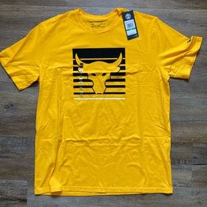 Under Armour Project Rock Yellow T Shirt Heat Gear Sz Large